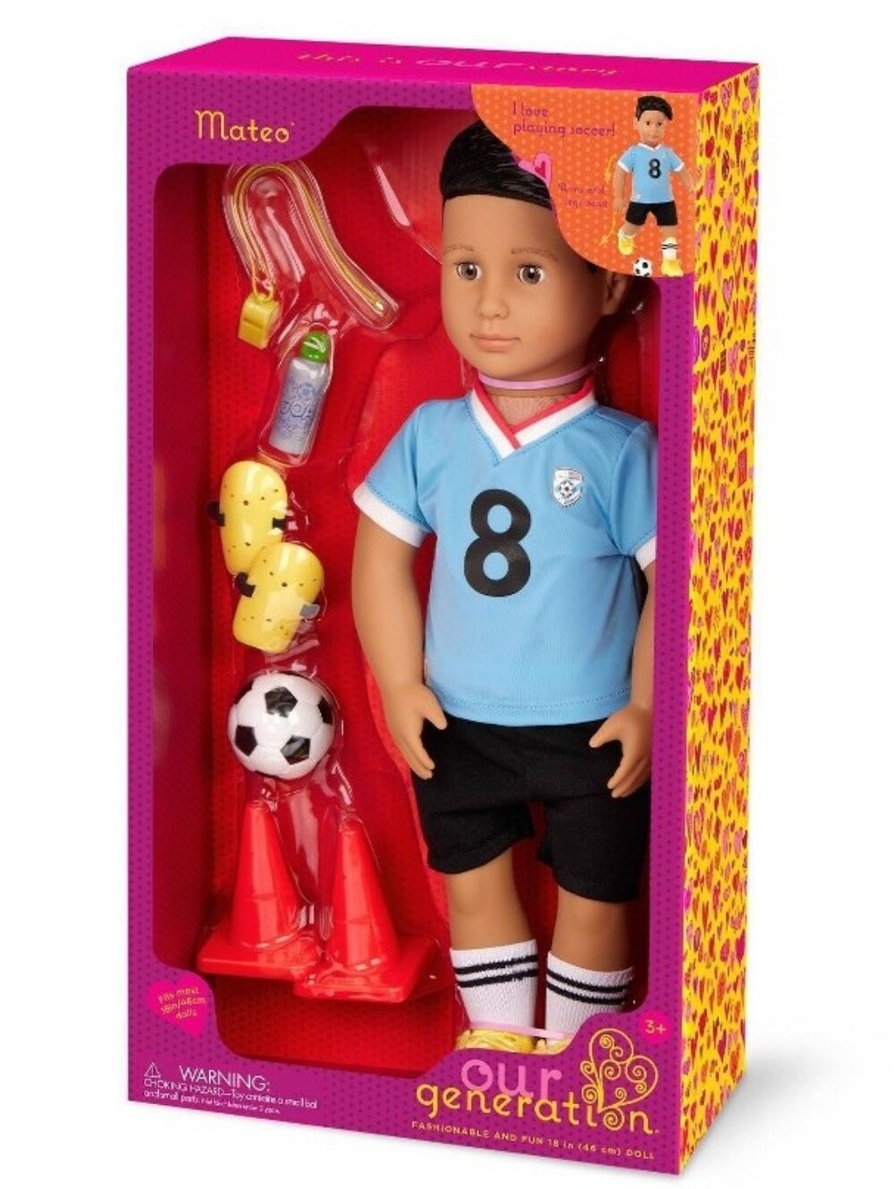 New!Our Generation Mateo Soccer Posable 18" Boy Doll Y2k Sportsman Cottagecore